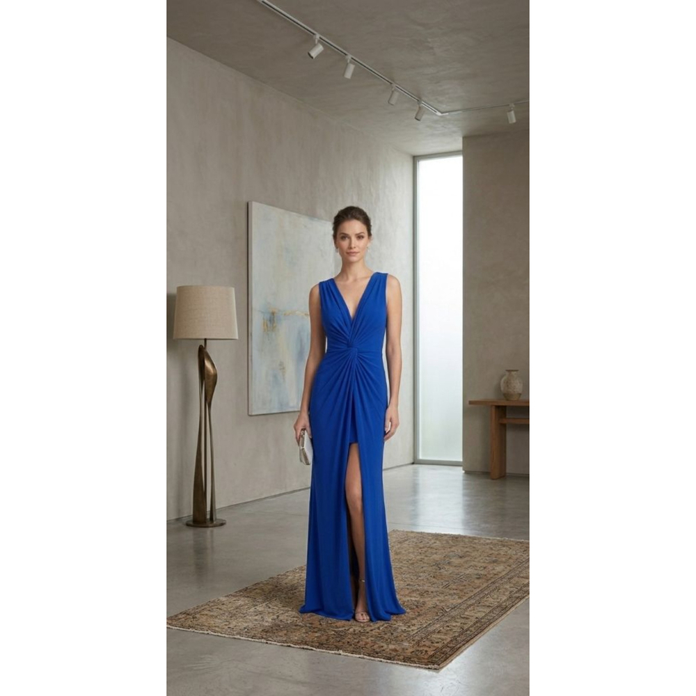 MIA PALUZZI Blue Sleeveless V-Neck Maxi Dress Size 12 Formal Evening Party
